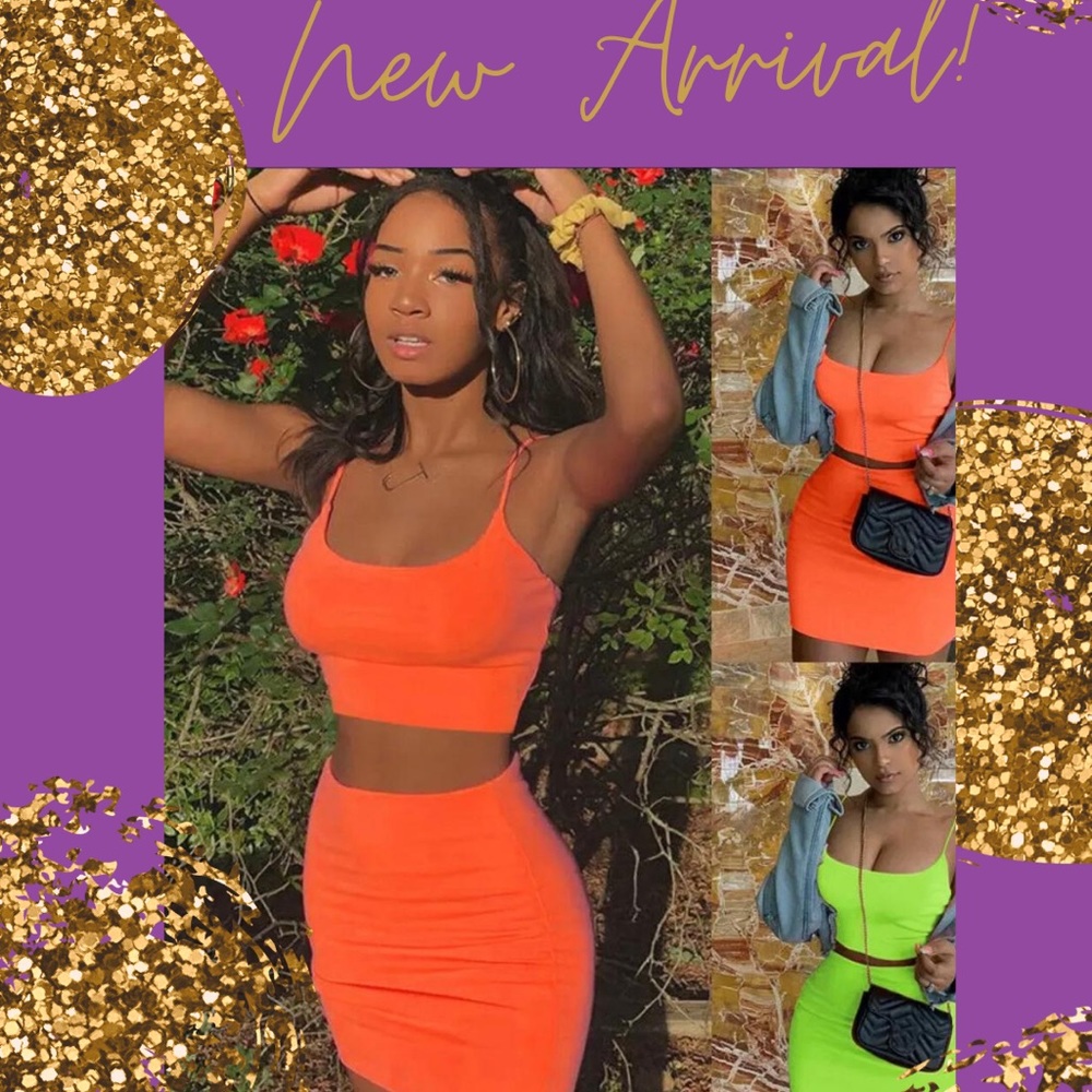 Super cute, neon orange crop tank and skirt set